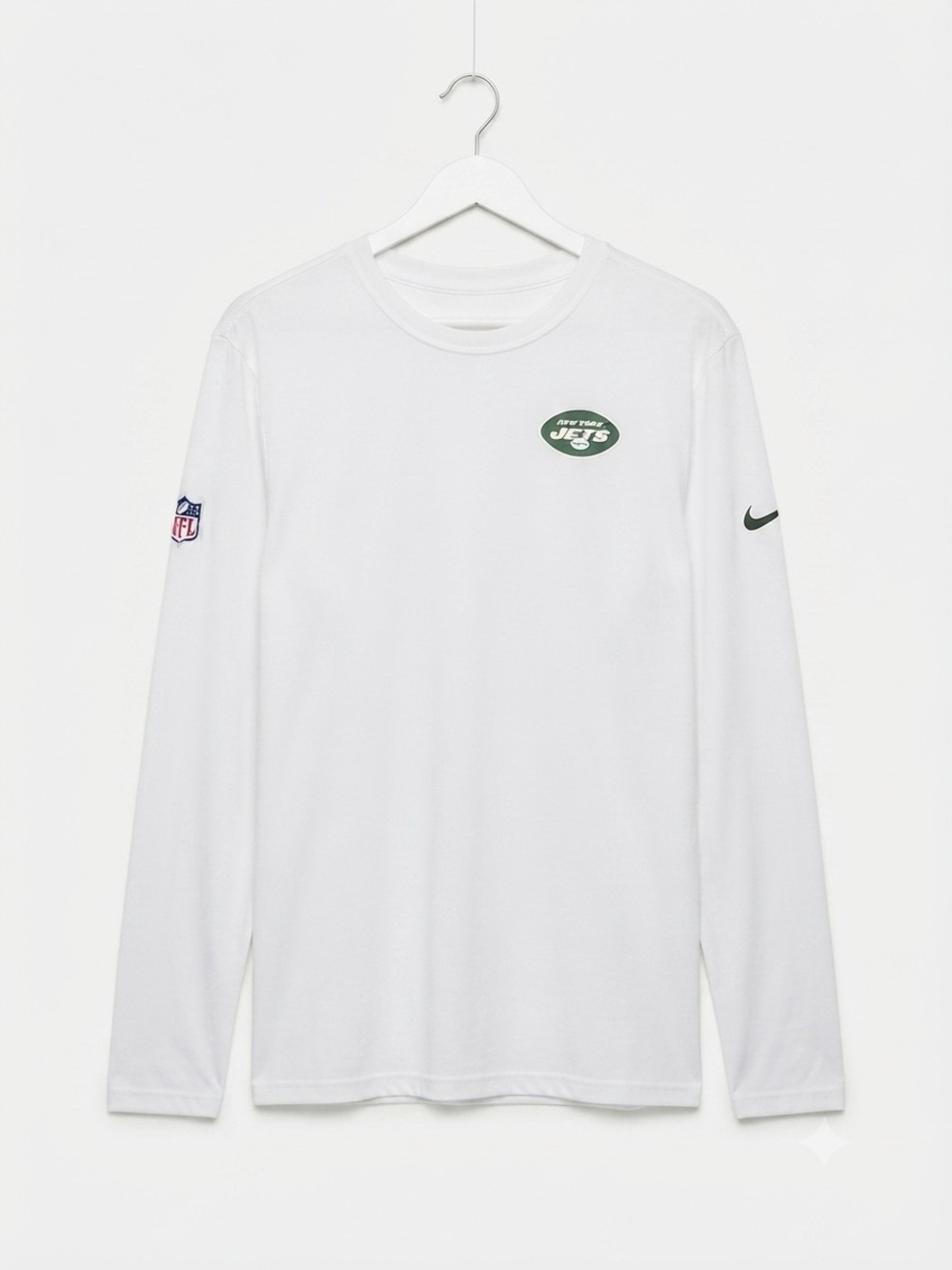 Nike White New York Jets Long-Sleeve Tee with Green Logos